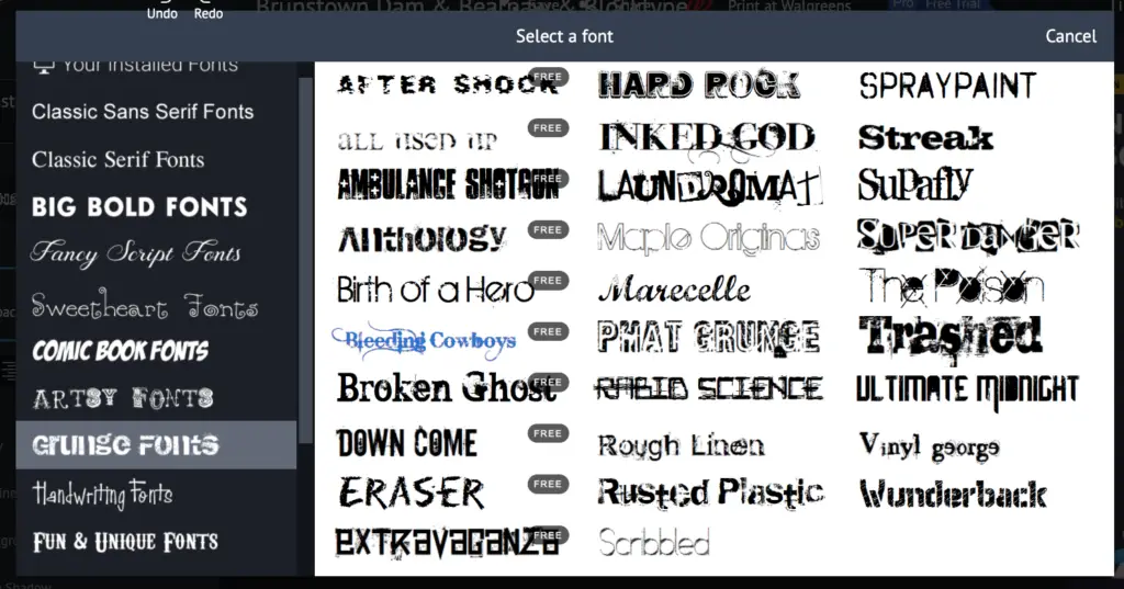 Interesting PiZap's Grunge Fonts