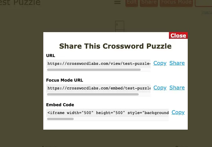 Share Crossword Labs puzzle